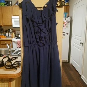 Blue ruffle front dress w/belt